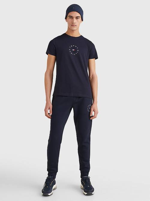 Tommy Hilfiger Organic Katoenen Round Logo T-shirts Heren Blauw | TH971MJK