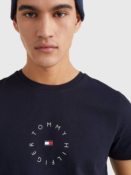 Tommy Hilfiger Organic Katoenen Round Logo T-shirts Heren Blauw | TH971MJK