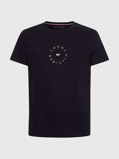 Tommy Hilfiger Organic Katoenen Round Logo T-shirts Heren Blauw | TH971MJK