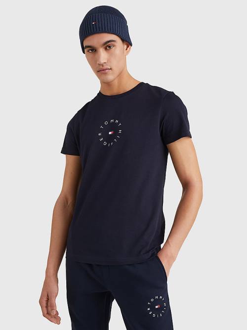 Tommy Hilfiger Organic Katoenen Round Logo T-shirts Heren Blauw | TH971MJK