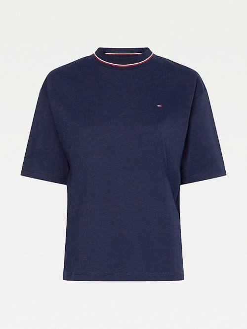 Tommy Hilfiger Organic Katoenen Signature Relaxed Fit T-shirts Dames Blauw | TH653BOS