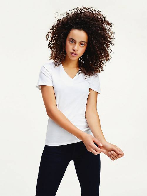 Tommy Hilfiger Organic Katoenen Skinny Fit V-Neck T-shirts Dames Wit | TH523MAI