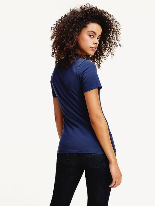 Tommy Hilfiger Organic Katoenen Skinny Fit V-Neck T-shirts Dames Blauw | TH984XER