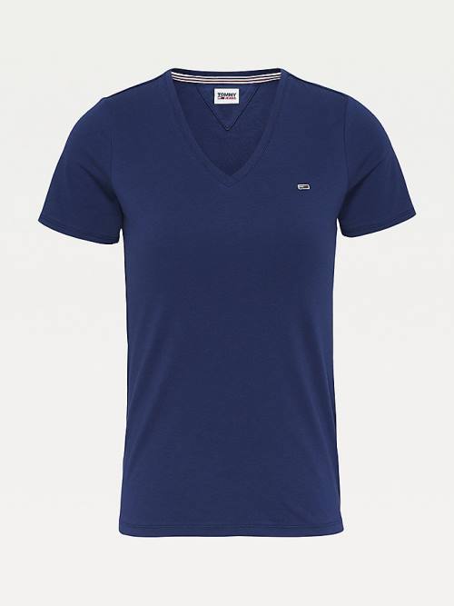 Tommy Hilfiger Organic Katoenen Skinny Fit V-Neck T-shirts Dames Blauw | TH984XER