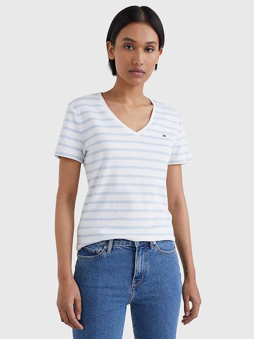 Tommy Hilfiger Organic Katoenen Slim Fit V-Neck T-shirts Dames Wit | TH412RGA