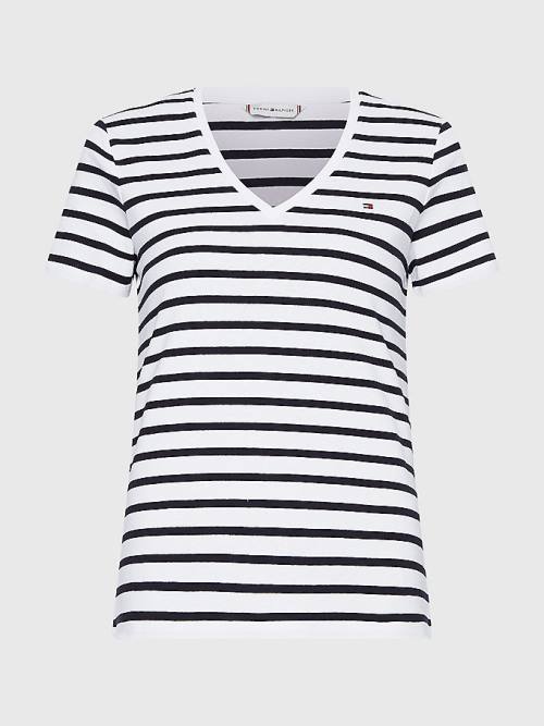 Tommy Hilfiger Organic Katoenen Slim Fit V-Neck T-shirts Dames Wit | TH741LMV