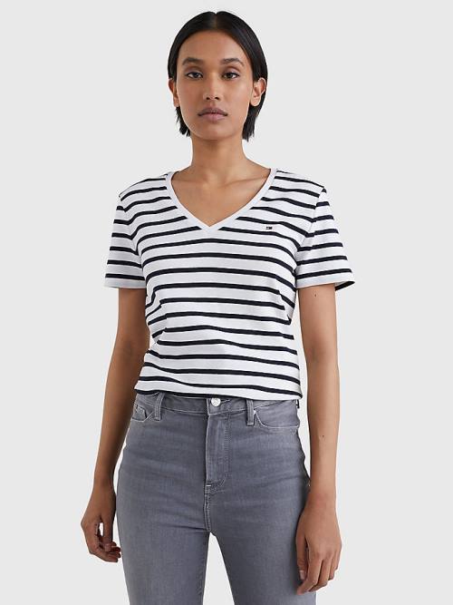 Tommy Hilfiger Organic Katoenen Slim Fit V-Neck T-shirts Dames Wit | TH741LMV