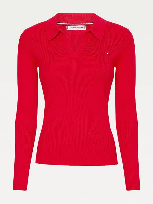 Tommy Hilfiger Organic Katoenen Slim Fit Polo Jumper Truien Dames Rood | TH946LJU