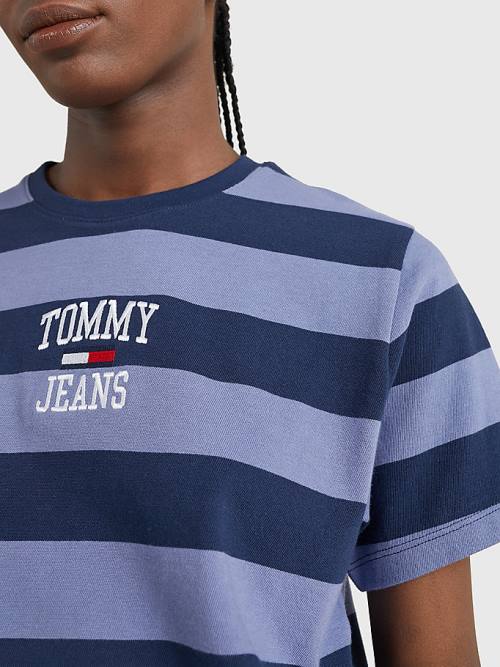 Tommy Hilfiger Organic Katoenen Stripe Logo T-shirts Dames Blauw | TH602AHB