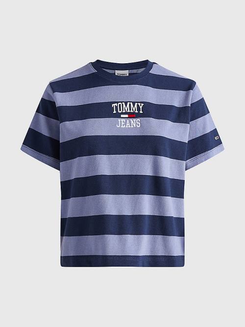 Tommy Hilfiger Organic Katoenen Stripe Logo T-shirts Dames Blauw | TH602AHB