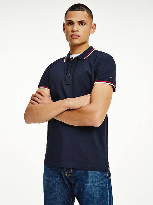 Tommy Hilfiger Organic Katoenen Tipped Slim Fit Poloshirt Heren Blauw | TH245BTP