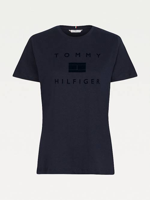 Tommy Hilfiger Organic Katoenen Tonal Logo T-shirts Dames Blauw | TH582WUM