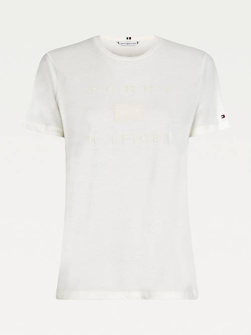 Tommy Hilfiger Organic Katoenen Tonal Logo T-shirts Dames Wit | TH739ZFQ