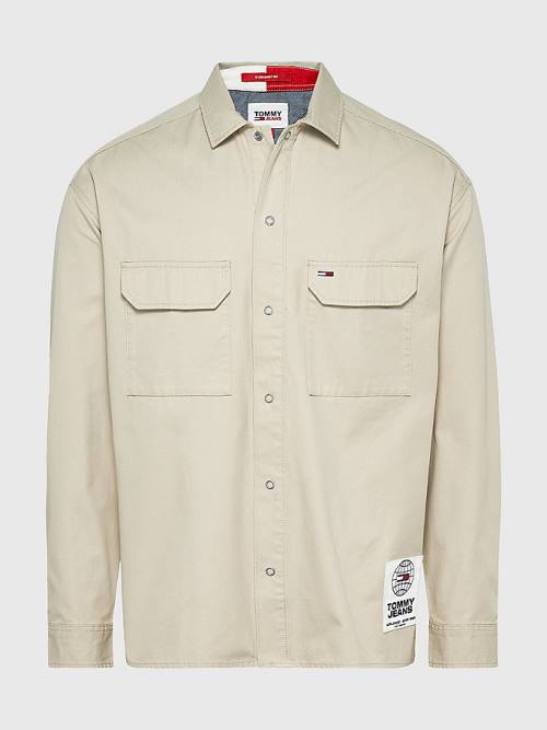 Tommy Hilfiger Organic Katoenen Twill Overshirt Overhemd Heren Beige | TH439ZGN