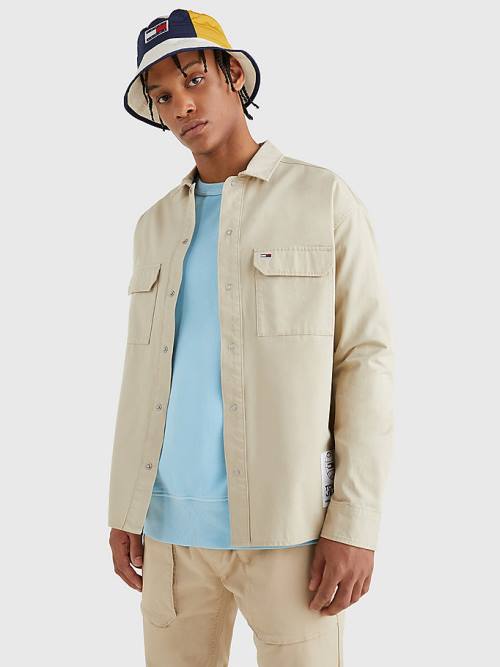 Tommy Hilfiger Organic Katoenen Twill Overshirt Overhemd Heren Beige | TH439ZGN