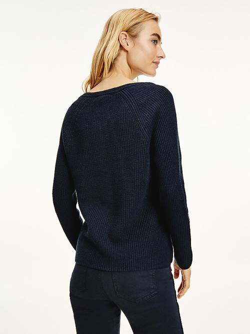 Tommy Hilfiger Organic Katoenen V-Neck Jumper Truien Dames Blauw | TH930NBM