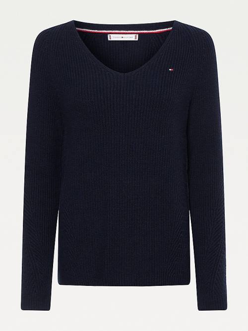 Tommy Hilfiger Organic Katoenen V-Neck Jumper Truien Dames Blauw | TH930NBM