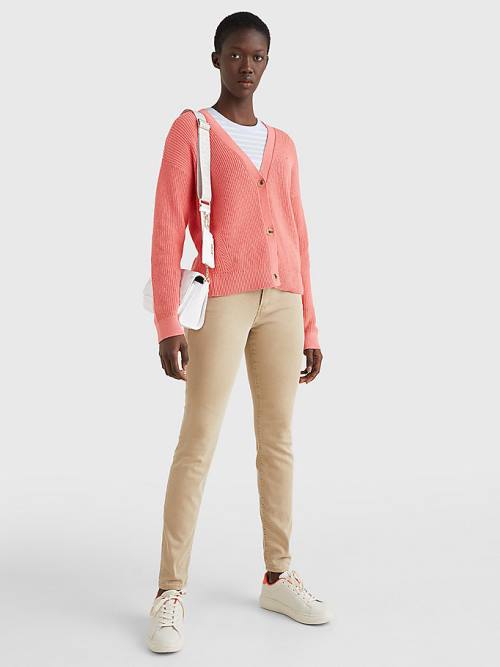 Tommy Hilfiger Organic Katoenen V-Neck Relaxed Fit Cardigan Truien Dames Rood | TH698ZVO