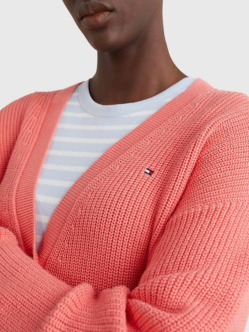 Tommy Hilfiger Organic Katoenen V-Neck Relaxed Fit Cardigan Truien Dames Rood | TH698ZVO