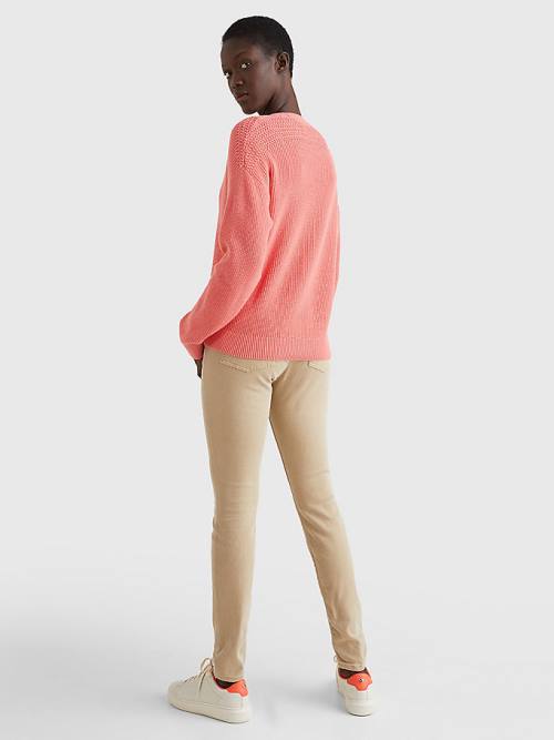 Tommy Hilfiger Organic Katoenen V-Neck Relaxed Fit Cardigan Truien Dames Rood | TH698ZVO