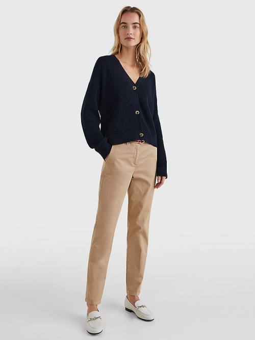 Tommy Hilfiger Organic Katoenen V-Neck Relaxed Fit Cardigan Truien Dames Blauw | TH836DTB