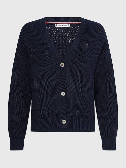 Tommy Hilfiger Organic Katoenen V-Neck Relaxed Fit Cardigan Truien Dames Blauw | TH836DTB