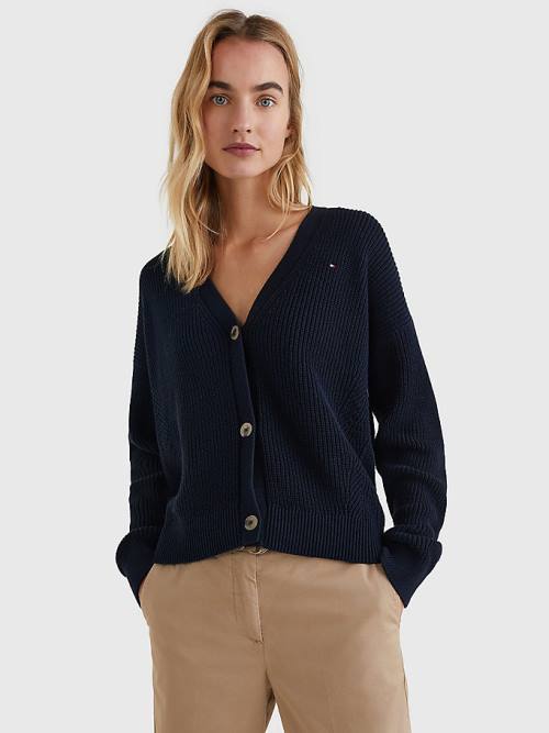 Tommy Hilfiger Organic Katoenen V-Neck Relaxed Fit Cardigan Truien Dames Blauw | TH836DTB