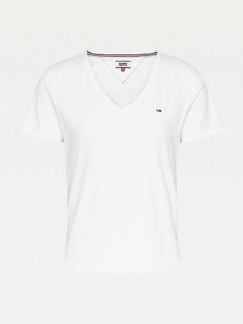 Tommy Hilfiger Organic Katoenen V-Neck Slim Fit T-shirts Dames Wit | TH109UWX