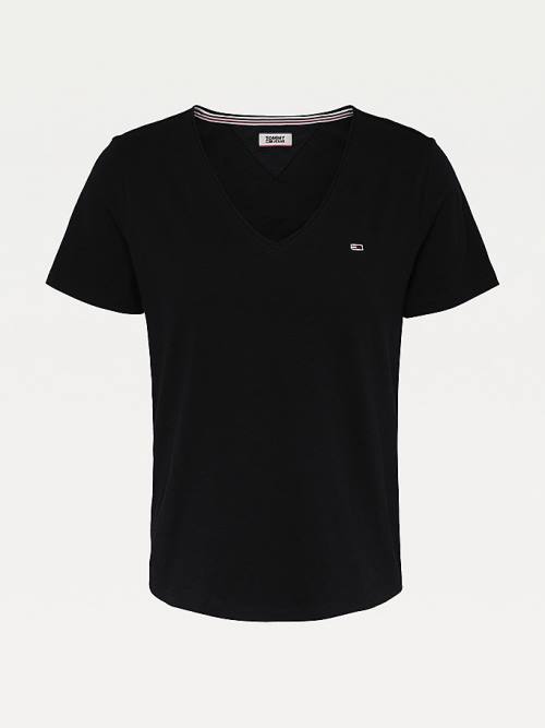 Tommy Hilfiger Organic Katoenen V-Neck Slim Fit T-shirts Dames Zwart | TH214HOW