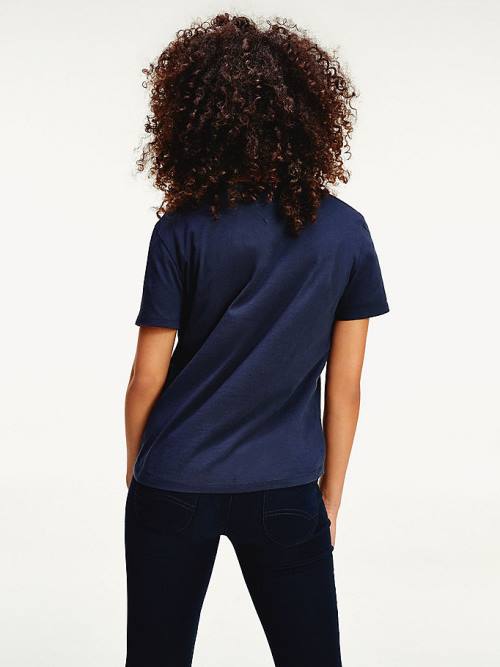 Tommy Hilfiger Organic Katoenen V-Neck Slim Fit T-shirts Dames Blauw | TH742UIA