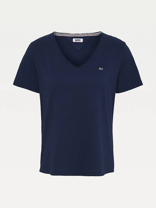 Tommy Hilfiger Organic Katoenen V-Neck Slim Fit T-shirts Dames Blauw | TH742UIA