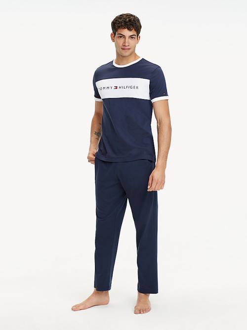 Tommy Hilfiger Original Colour-Blocked Logo Pyjamas Heren Blauw | TH235JSW