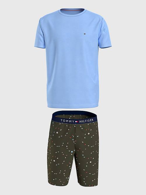 Tommy Hilfiger Original Kort Print Set Pyjamas Heren Blauw | TH192KGD