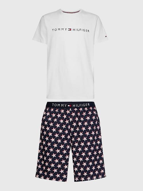 Tommy Hilfiger Original Kort Print Set Pyjamas Heren Wit | TH596GHJ