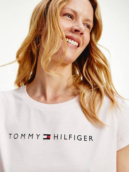 Tommy Hilfiger Original Logo Turn-Back Cuff T-shirts Dames Roze | TH541GTB