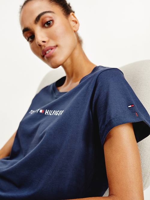 Tommy Hilfiger Original Logo Turn-Back Cuff T-shirts Dames Blauw | TH693MQU