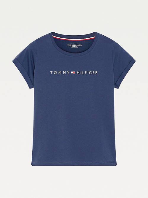 Tommy Hilfiger Original Logo Turn-Back Cuff T-shirts Dames Blauw | TH693MQU