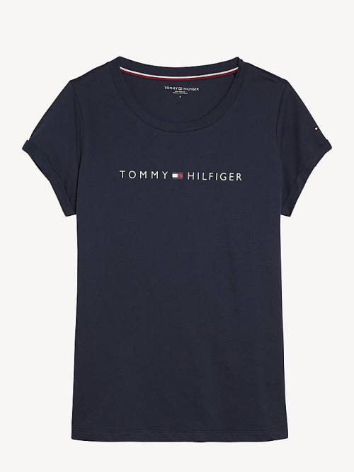 Tommy Hilfiger Original Logo Turn-Back Cuff T-shirts Dames Blauw | TH693MQU