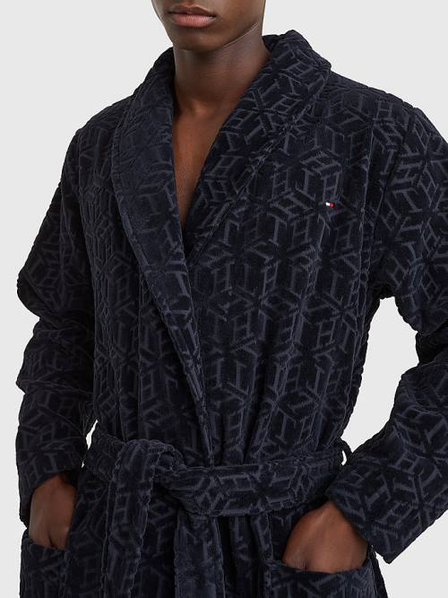 Tommy Hilfiger Original Towelling Monogram Bathrobe Pyjamas Heren Blauw | TH495SHA