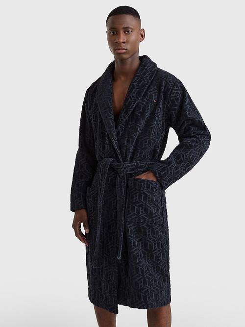 Tommy Hilfiger Original Towelling Monogram Bathrobe Pyjamas Heren Blauw | TH495SHA