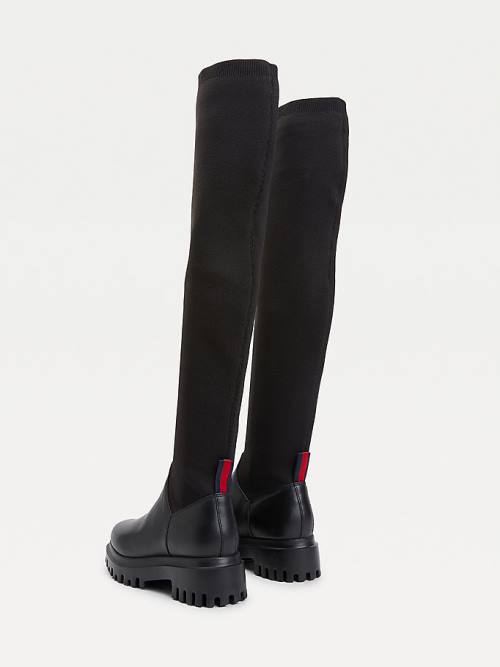 Tommy Hilfiger Over-Knee Schoenplaatjes Pull-On Laarzen Dames Zwart | TH659QUF