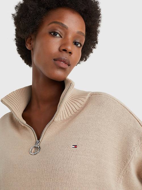 Tommy Hilfiger Oversized Half-Zip High Neck Jumper Truien Dames Beige | TH487TUA