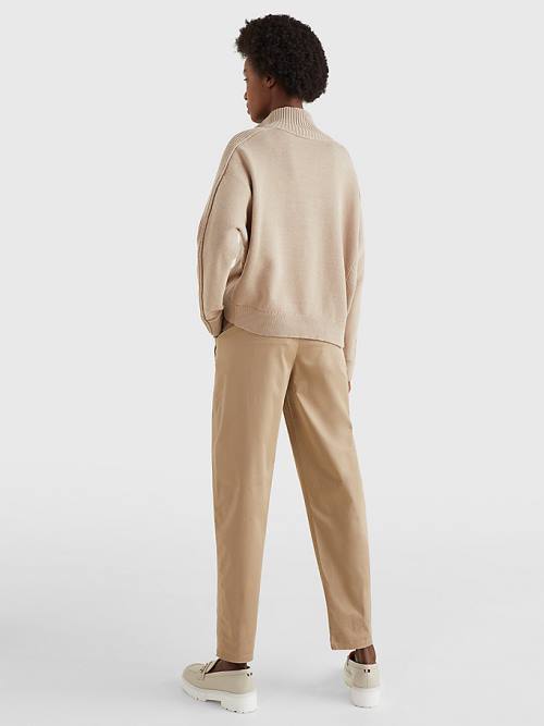 Tommy Hilfiger Oversized Half-Zip High Neck Jumper Truien Dames Beige | TH487TUA