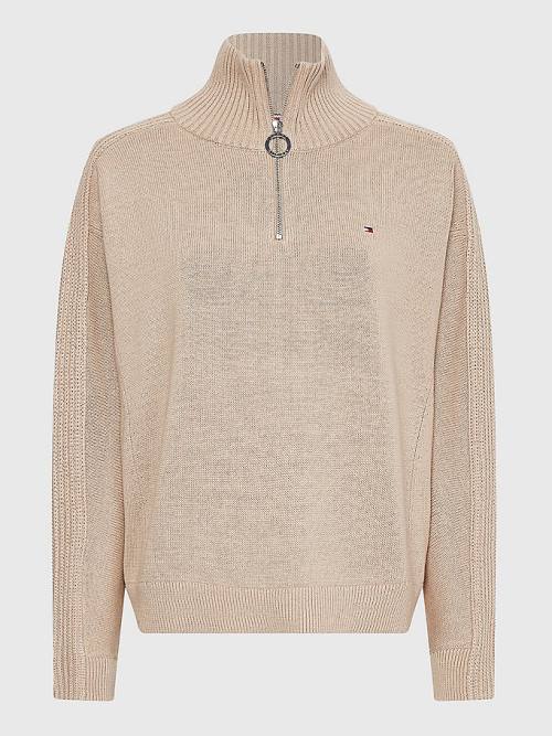 Tommy Hilfiger Oversized Half-Zip High Neck Jumper Truien Dames Beige | TH487TUA