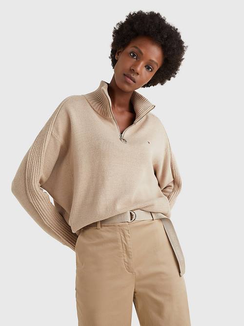 Tommy Hilfiger Oversized Half-Zip High Neck Jumper Truien Dames Beige | TH487TUA