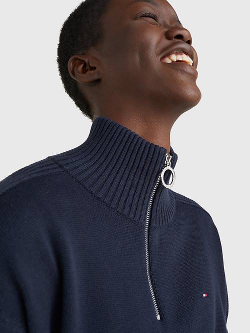 Tommy Hilfiger Oversized Half-Zip High Neck Jumper Truien Dames Blauw | TH496OMJ