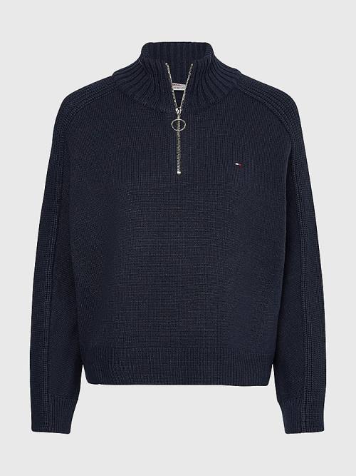 Tommy Hilfiger Oversized Half-Zip High Neck Jumper Truien Dames Blauw | TH496OMJ