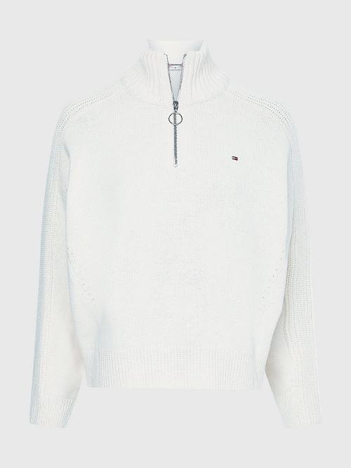 Tommy Hilfiger Oversized Half-Zip High Neck Jumper Truien Dames Wit | TH586XYE