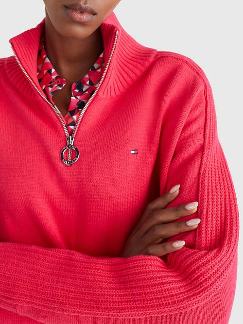 Tommy Hilfiger Oversized Half-Zip High Neck Jumper Truien Dames Roze | TH748FOW