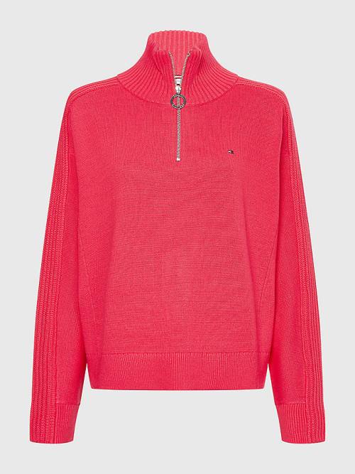 Tommy Hilfiger Oversized Half-Zip High Neck Jumper Truien Dames Roze | TH748FOW